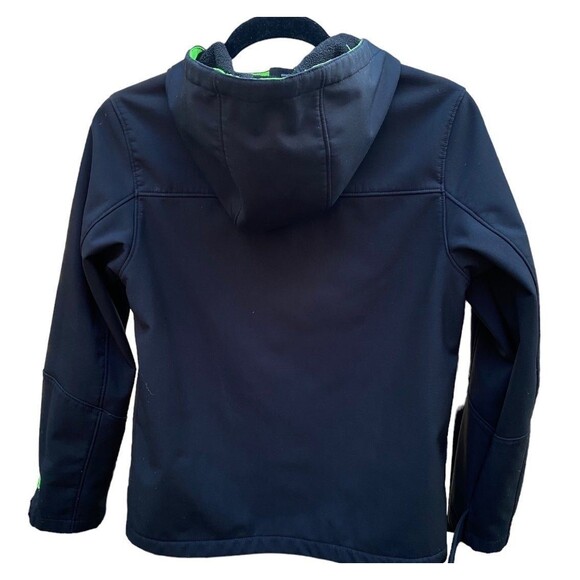 ZeroXposur L (14/16) Soft Shell Black neon green Hooded Jacket Water Wind Resist - Picture 4 of 10